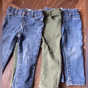 Lot of 3 toddler jeans OshKosh B'gosh Blue and Green Skinny Jeans
